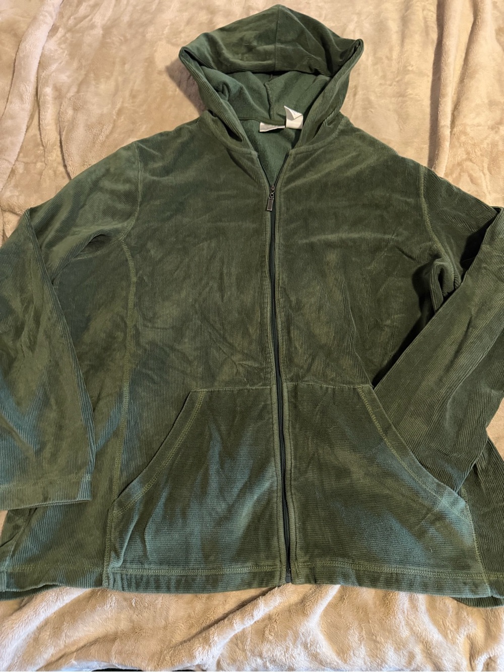 Erika Woman Olive Green Corduroy Hooded Full Zip Jacket 1X Comfy Cozy Lounge